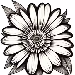 a black and white drawing of a flower,black and white flower drawing in a circle