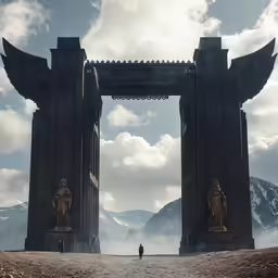 an image of two sculptures in the middle of nowhere