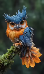 a colorful bird with blue feathers sitting on top of a branch