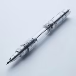 a pen with a drawing on it is sitting on a white surface