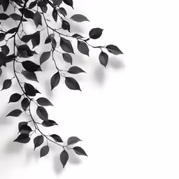 a black and white image with leaves on it