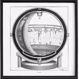 a drawing of a mirror showing the view from inside
