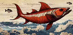 an artistically painted fish flying in the sky,a big fish is floating in the air