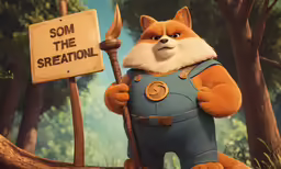 a very cute animal with a sign
