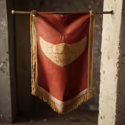 a red cloth hanging up in an abandoned room
