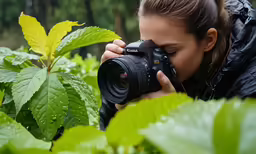 a woman is taking a picture with her camera
