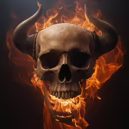 there is a skull in the fire with horns