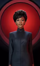 the face and shoulders of a female wearing black
