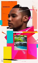a portrait of a young man is shown on this graphic art piece