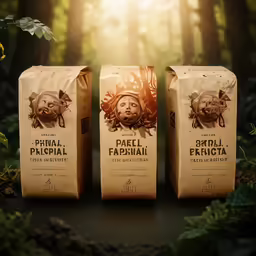three different coffee bags sitting next to each other