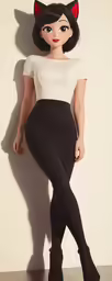 woman in black cat ears costume with white top and black skirt