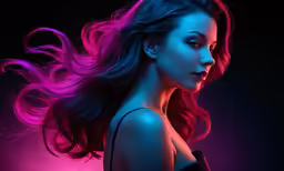 the female with the long hair has pink, blue, and pink streaks