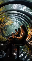 a photo with three people in the background on a bench