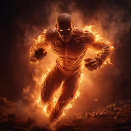 a person running with some fire behind them