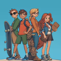 a group of people standing around a skateboard