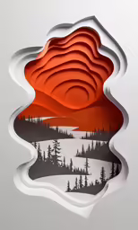 the paper artwork depicts a landscape with trees