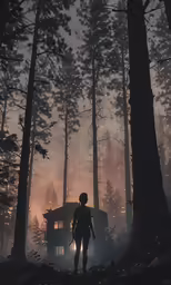 a person in front of some trees in a forest