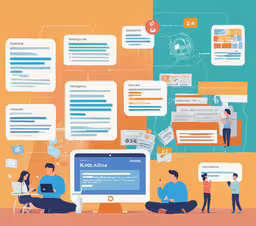 a group of people in front of an infotain for website development,two people sitting on the floor with different screens and devices on it
