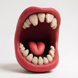 the mouth with a heart on it and teeth