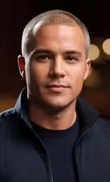 a man with white hair looks directly into the camera