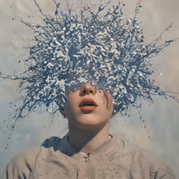a woman with many hair parts on her head