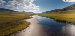 the view of the river, mountains and valley