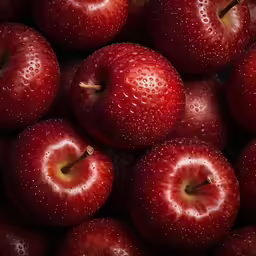 a pile of red apples with dew on them