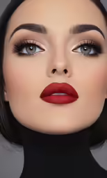 a beautiful woman wearing black with red lips