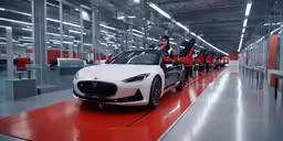 woman sits in the drivers seat of a car with other red and black chairs