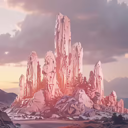 an artistic digital rendering of a snow covered mountain landscape