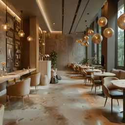 a very elegant restaurant with tables, chairs and some decorations