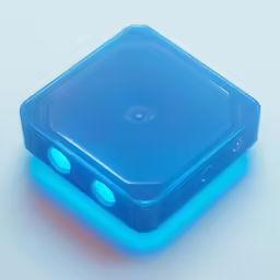 a bright blue plastic box on a white surface
