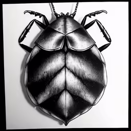 an insect with black spots sits on a white backdrop