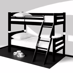a black bunk bed with a ladder for the top
