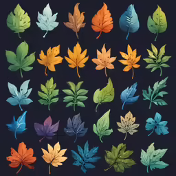 a collection of colored leaves are shown