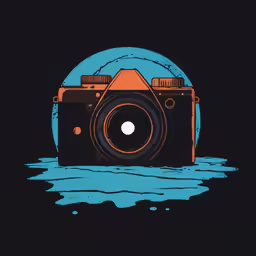 a camera is floating inside a blue ring