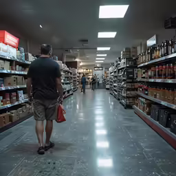 the man in black shirt is walking along the aisle