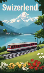 a train traveling on a track near flowers