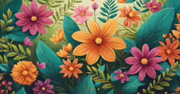 a picture of flowers with green leaves