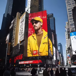 a huge billboard ad is in the middle of a city