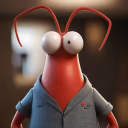 a toy figure wearing a gray blazer and red shirt