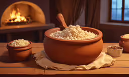 a very cute bowl filled with some kind of food,bowl of popcorn sitting on table with other snacks beside it