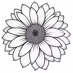 a black and white drawing of a sunflower,a drawing of a sunflower on white