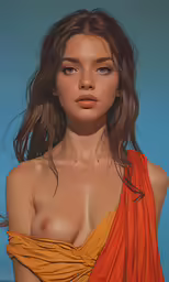 an image of a woman in an orange and gold dress