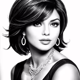 a beautiful woman with black hair wearing a necklace