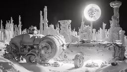 a black and white photo of snow covered land