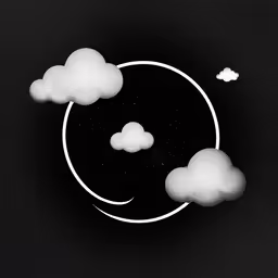 the moon is in a black sky with stars and clouds,an animation of three clouds floating over