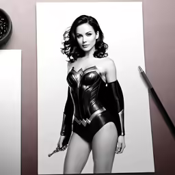 the girl wonder costume is drawn and displayed