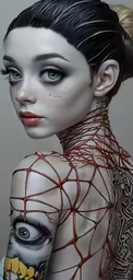 a woman with black and white body paint and tattoos