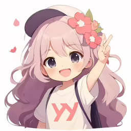 an anime style girl with pink hair and flowers